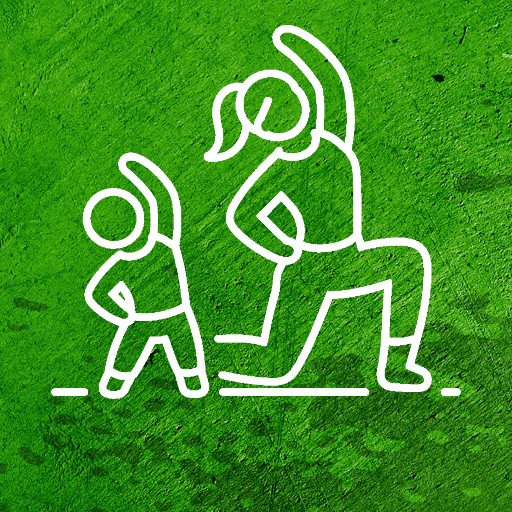 Weißes Strichzeichnung auf grünem Grund für die Sportart Mutter&Kind-Turnen